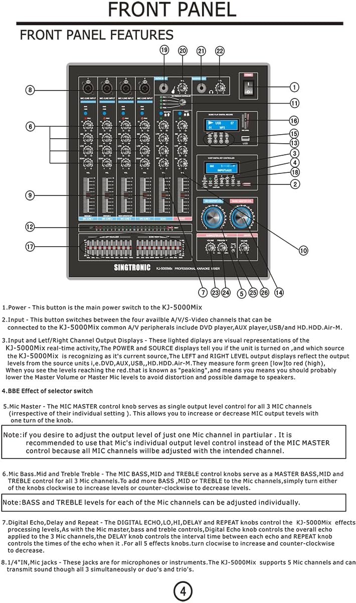 Singtronic KJ-5000Mix Professional Karaoke Console Mixer | HDMI ARC, Optical, Bluetooth, USB Recording, 8-Band EQ, Anti-Feedback, BBE DSP Processor, Rack-Mountable DJ/KJ Mixer