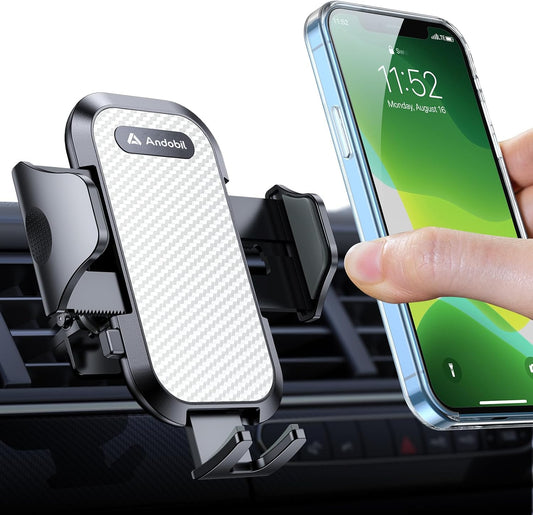 andobil Phone Holders for Your Car - Military Sturdy, Firmly Grip, Never Slip, Car Vent Phone Holder Mount, Phone Mount for Truck Compatible with iPhone 16 15 14 13 12 Pro Max Samsung S24, Sliver