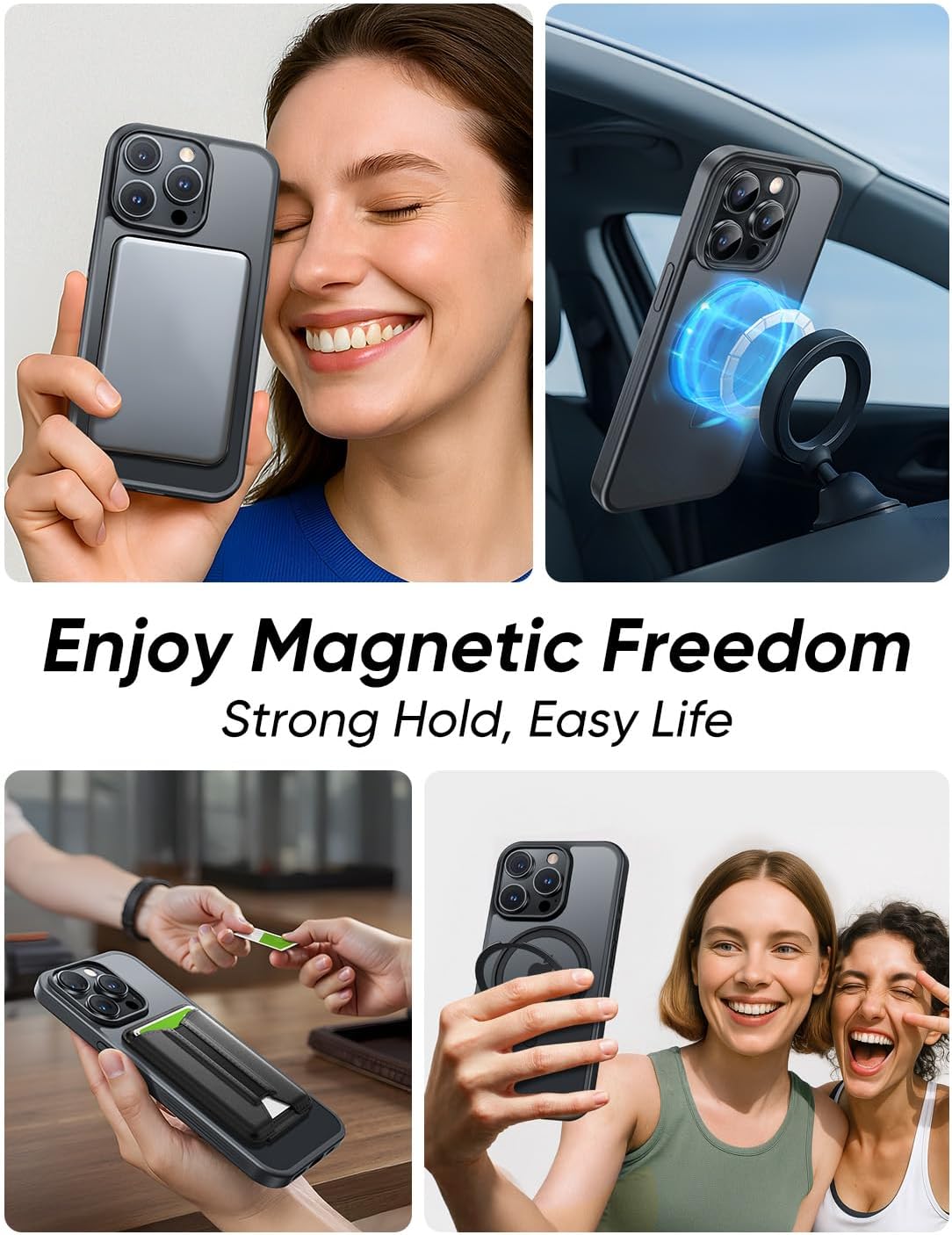 MAGIC JOHN 360° Rotatable Magnetic Invisible Stand for iPhone 15 Pro Max Case [Anti-Slip Grip] [Compatible with MagSafe] 16FT Shockproof for iPhone 15 Pro Max Case with Kickstand, Black