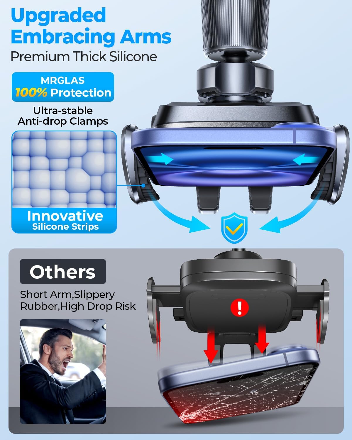 Phone Holders for Your Car with Double Metal Hook Clip, 【One-Hand Operation】 Air Vent Cell Phone Car Mount, Universal Automobile Cradle Fit for iPhone Android and All Smartphones, Dark Black