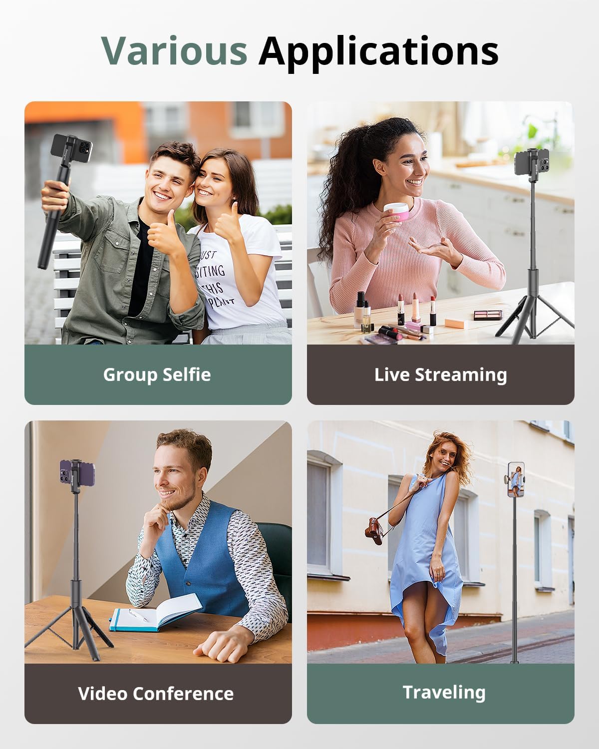 Sensyne 68" Phone Tripod & Selfie Stick, Lightweight All in One Phone Tripod Integrated with Wireless Remote Compatible with All Cell Phones for Selfie/Video Recording/Photo/Live Stream/Vlog（Black）