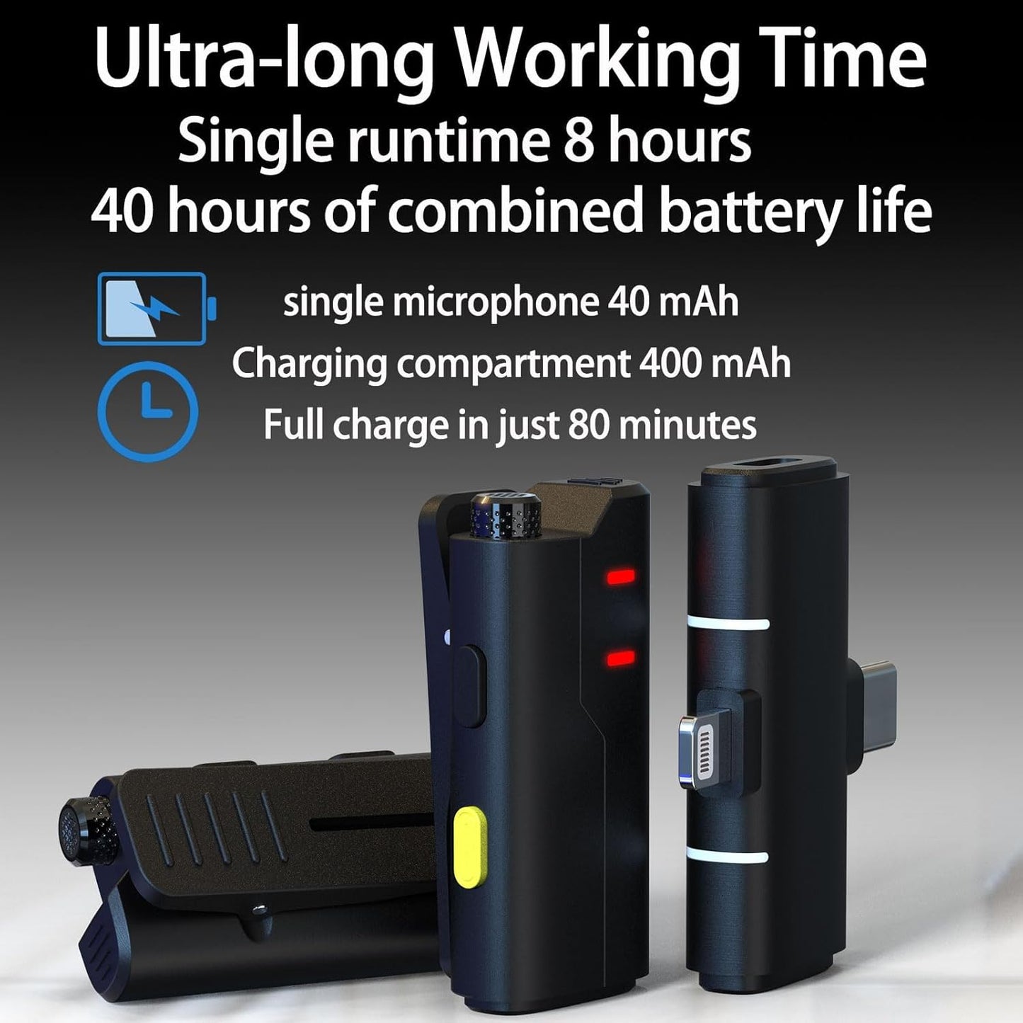 2 Pack Wireless Mini Lavalier Lapel Microphone for iPhone,Android Phone(2 in 1) - 80ft Cordless Clip on Dual Mics with Noise Reduction 8H Working Time for Video Recording Vlogging, YouTube, Interview