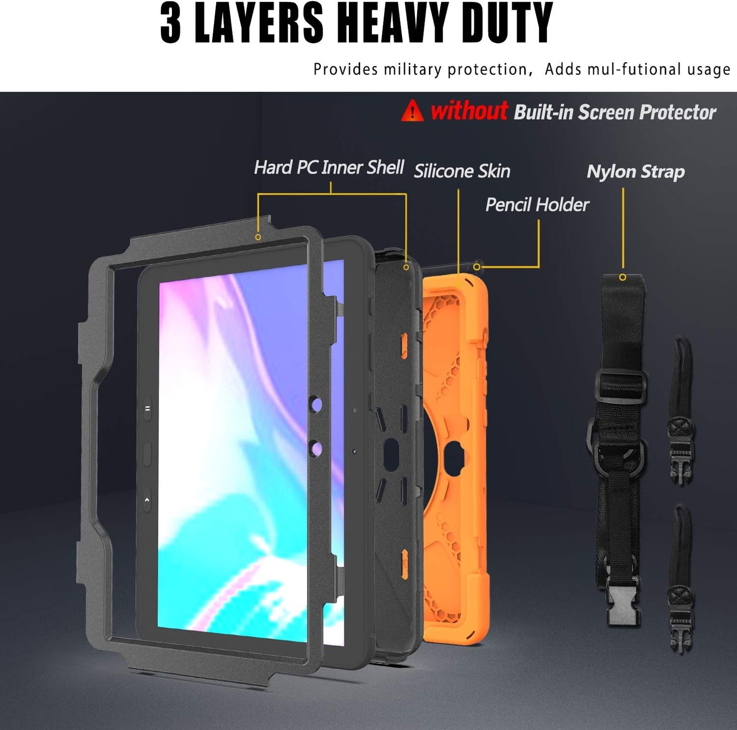 Rantice Case for Samsung Galaxy Tab Active5 PRO /Active4PRO /Active PRO 10.1, Shockproof Drop Protection Case with 360 Stand, Hand Strap & Shoulder Strap for SM-X350/X356B/T540/T547/T630/T638(Orange)