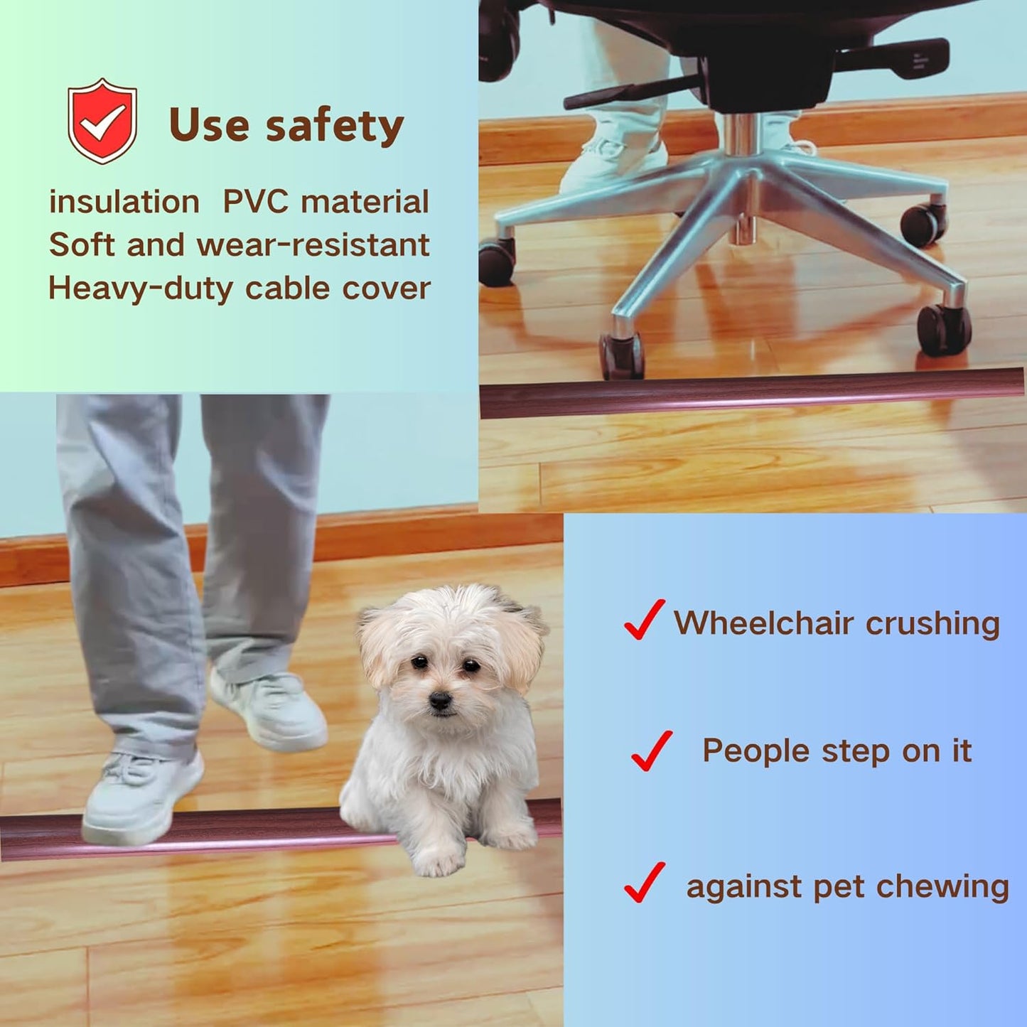 10ft Self Adhesive Floor Cord Cover, Cord Hider Floor, Cable Cavity:0.61"(W) x 0.32"(H),Heavy Duty Cable Protector, Hide Extension Cords, Cable Management Hide Wires on Floor,Walnut Wood