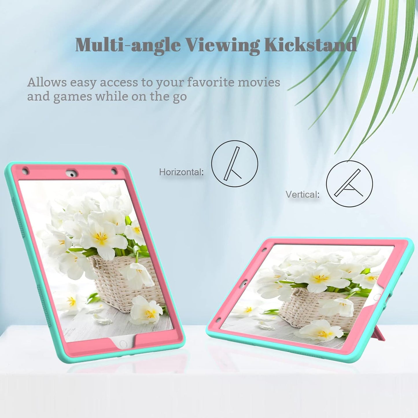 Rantice iPad 9th Generation Case, iPad 8th/7th Generation Case, iPad Case with Kickstand and Pencil Holder for iPad 10.2 Case(Mint Green+Rose)