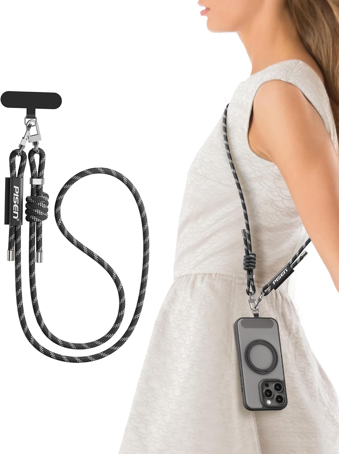 PISEN Phone Lanyard - Cell Phone Crossbody Lanyards with Adjustable Nylon Neck Strap with Lock Buckle & Phone Tether Patches