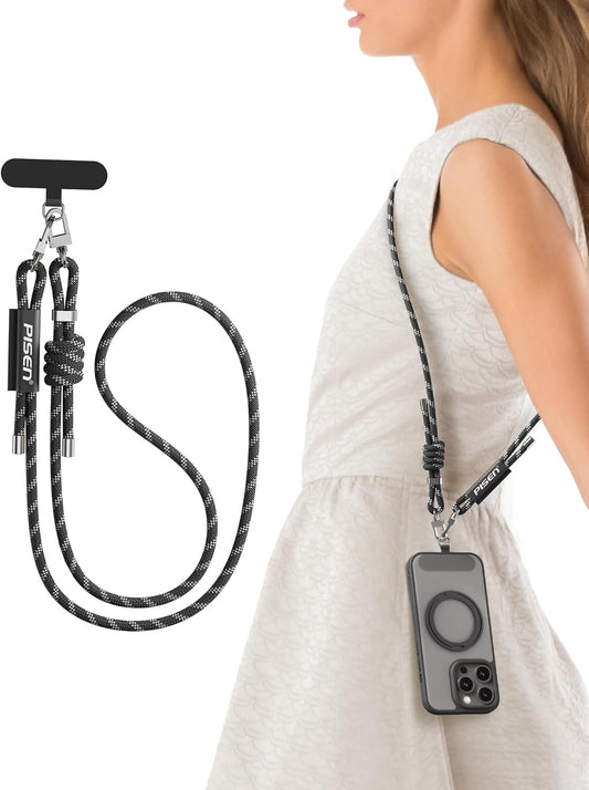 PISEN Phone Lanyard - Cell Phone Crossbody Lanyards with Adjustable Nylon Neck Strap with Lock Buckle & Phone Tether Patches