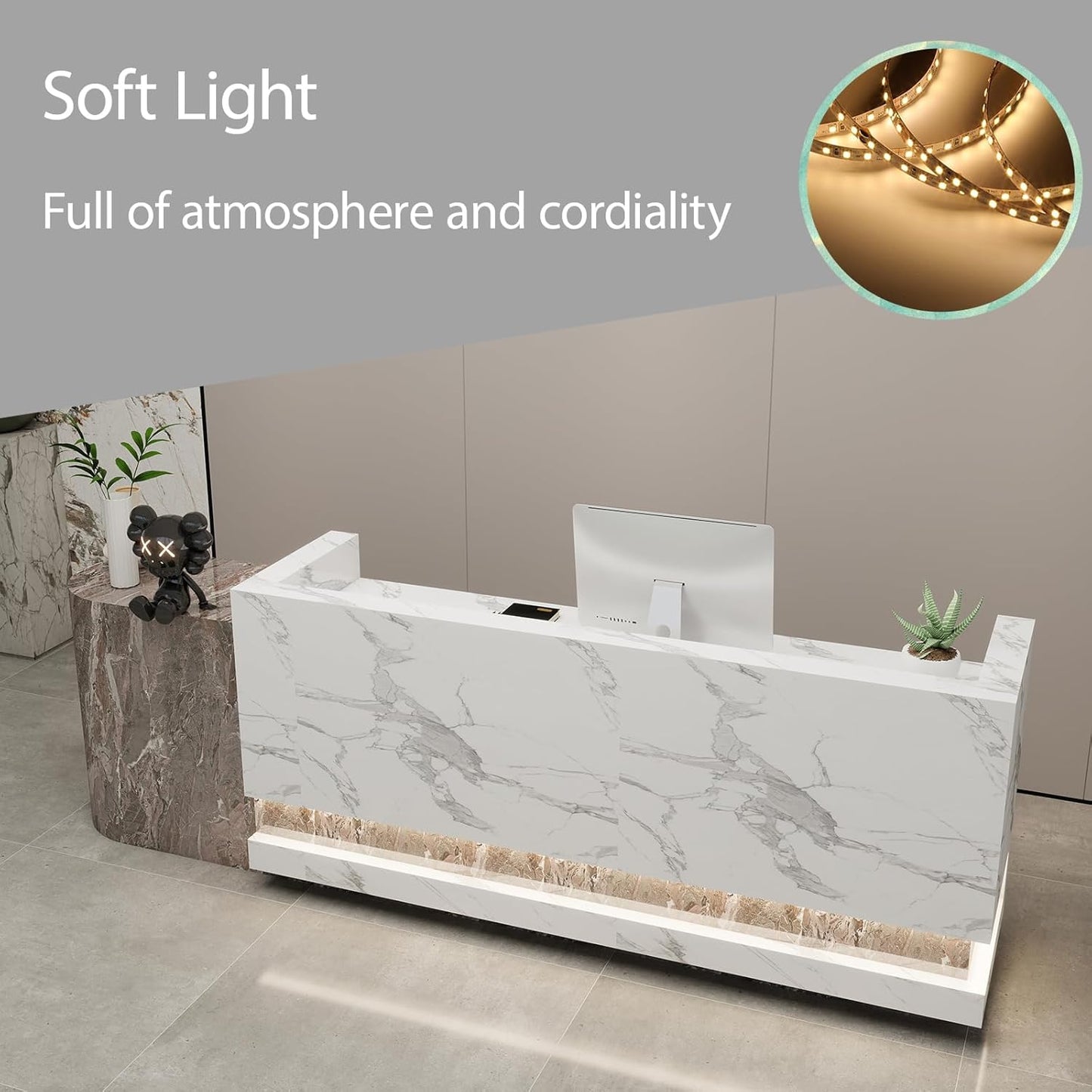 Front Desk Reception Counter - Lockable Storage & Keyboard Tray | Reception Desk with Counter, Customizable Large Counter Table (Black+White, 84'')