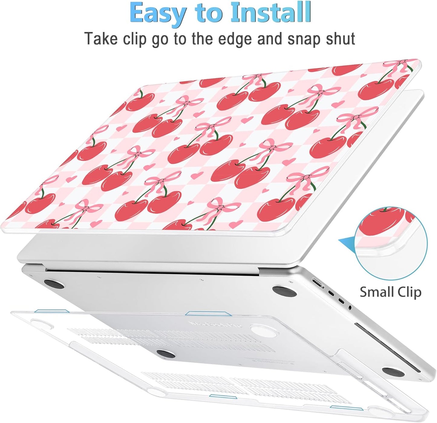 Mektron Case for 2025 MacBook Pro 16" M4 A3403 A3186 M3 A2991 M2 A2780 M1 A2485 (2021/2023/2024) Pro/Max with Touch ID, Hard Shell Plastic Laptop Cover Keyboard Cover, Cherries Bows C353