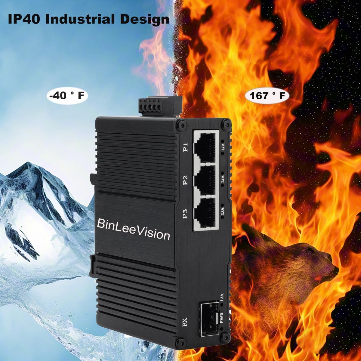 Industrial Mini Gigabit Ethernet Switch 3-Port RJ45 10/100/1000BASE-T+1-Port SFP Slot,Unmanaged Network Switch,Network Hub,Dinrail Mount or Wall-Mount,Plug & Play,Fanless (3 RJ45+1 SFP with PoE)