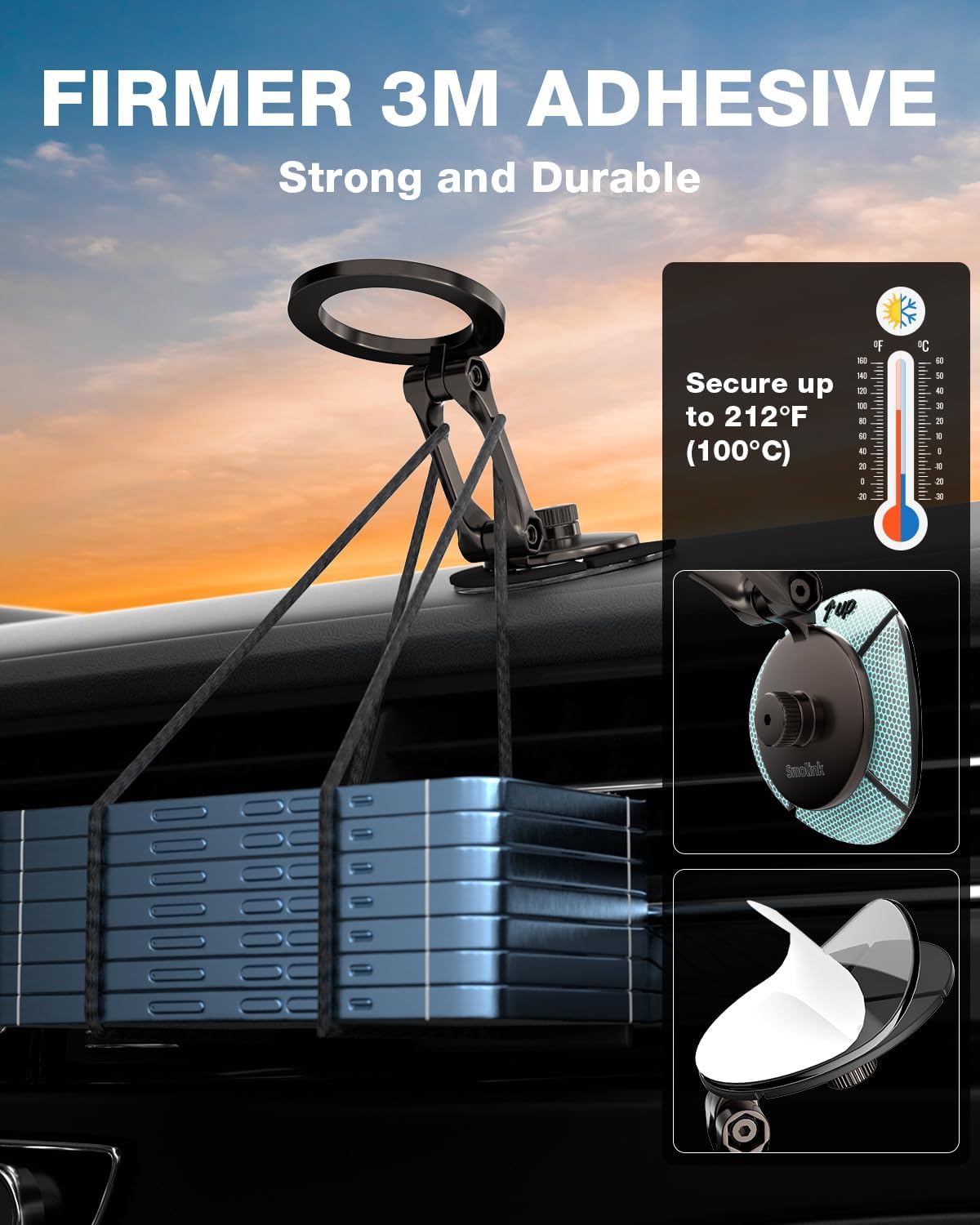 Smolink Tesla Phone Mount, All Metal Strong Magnet Magnetic Phone Holder for Car Dashborad and Tesla Model 3/Y/S/X, Foldable Hidden for MagSafe Car Mount Fit for iPhone All Phones, Black