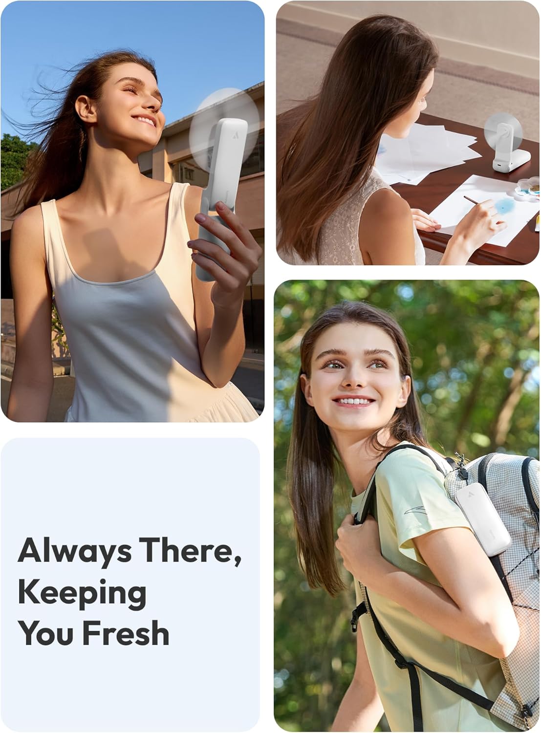 Aecooly Slim Portable Fan 2 Pack, Thin Handheld Fan, USB Rechargeable Mini Personal [24H Max Cooling Time], Battery Powered Small Foldable Pocket for Travel, Summer, Gifts for Women, Girls -White