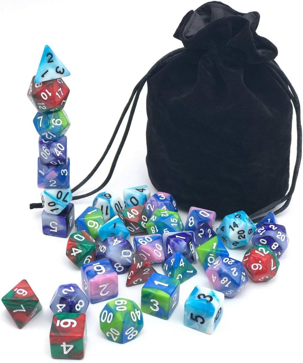 Dice Set for Dungeons&Dragons, DND, RPG Games, Polyhedral Dice Set, Assorted Dice Set, 35 Total, 5 Sets with Drawstring dice Pouch