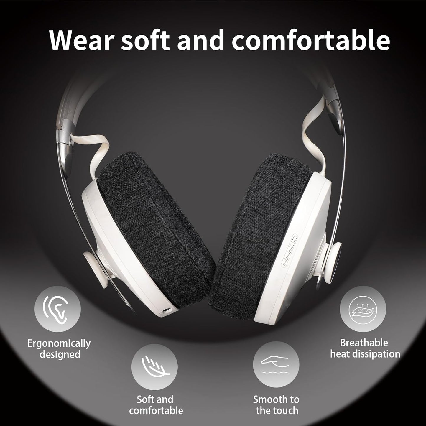 Skin-Friendly Cotton Replacement Earpads for SENNHEISER MOMENTUM3, Skin-Friendly Cotton Ear Pads Cushions with High-Density Noise Isolation Foam, Keep Warm (Dark Gray)