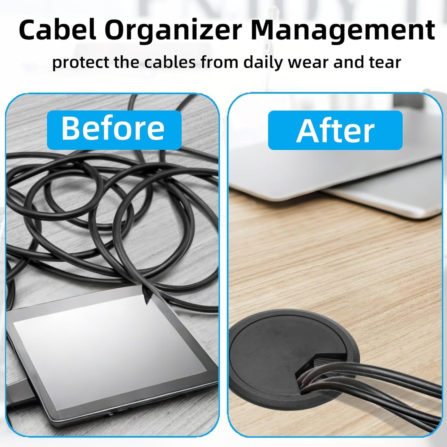 40 Pack 2 Inch Desk Grommet, Plastic Cable Hole Cover Bulk for PC Desk, Flexible Wire Organizer Cable Cord Management for Home Office, Black