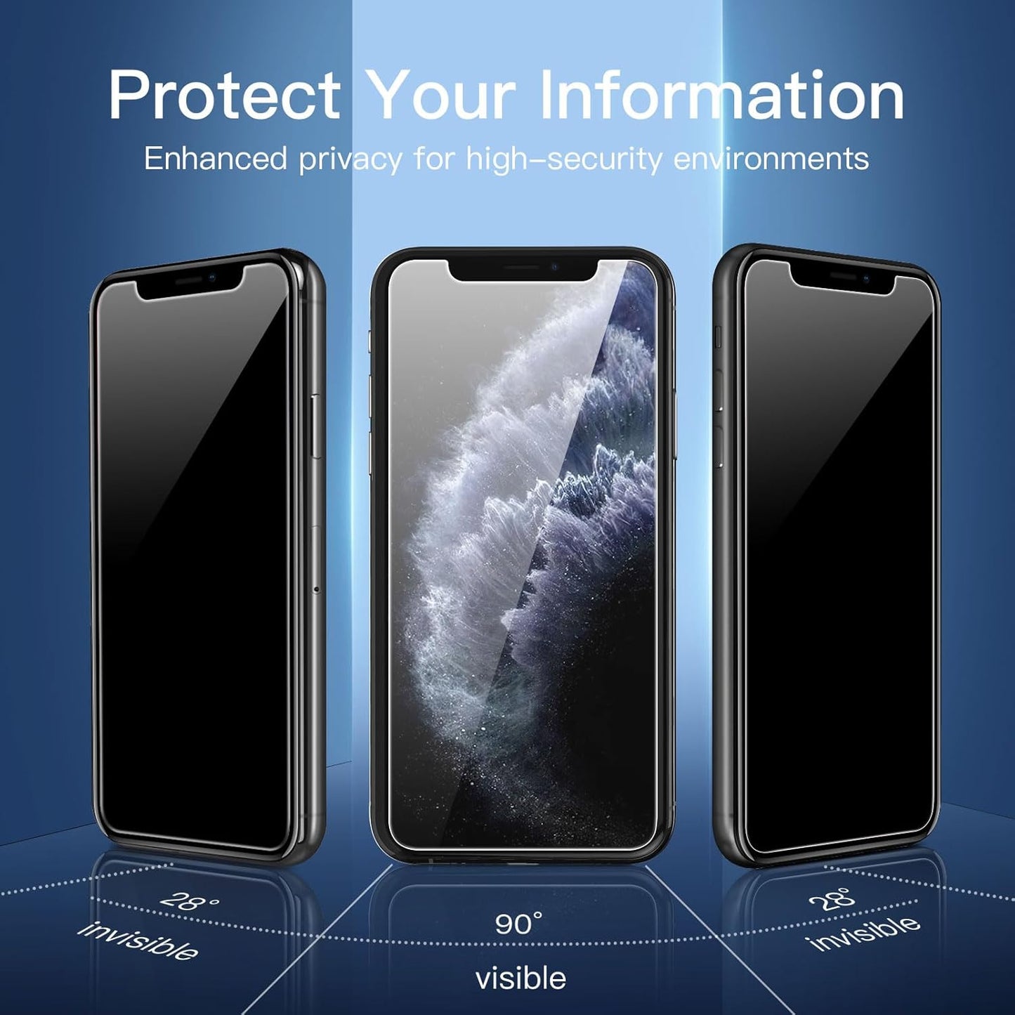 NEW'C 3 Pack Privacy for iPhone 11 Pro, iPhone X, iPhone XS Screen Protector (5.8"), Enhanced 28-Degree Privacy Angle, Ultra Durable 9H Hardness, Bubble-Free