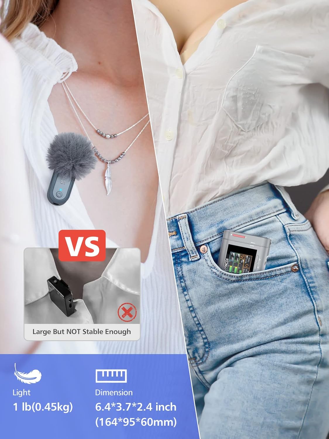 SYNCO Wireless Lavalier Microphone, G3 Lapel Mic Grey Triple Channel Transmission up to 250m for DSLR Camera Smartphone Laptop for YouTube Streaming Vlogging, Wireless-Lavalier-Recording-Video-Mic