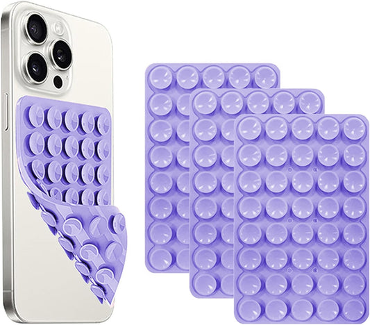 2 Pack Double Sided Silicone Suction Cup Phone Case Mount, Hands-Free Silicon Phone Grip with Higher Suction Power for Selfies and Videos, Non Slip Phone Accessories, Purple