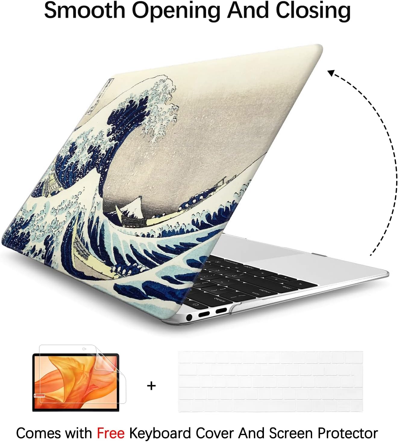 Berkin Arts for MacBook Air 13.6 inch Case A3240 A3113 A2681 (M4 M3 M2) 2025 2024-2022 Release with Keyboard Cover & Screen Protector (The Great Wave by Hokusai)