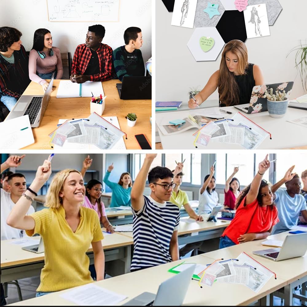 Vuzvuv 34pcs Mesh Zipper Pouch Set ，8 Sizes Plastic Document Pouch with Label Stickers,8 Colors Waterproof Document Mesh Bags for File, Makeup, Board Game School Office Home Travel Storage