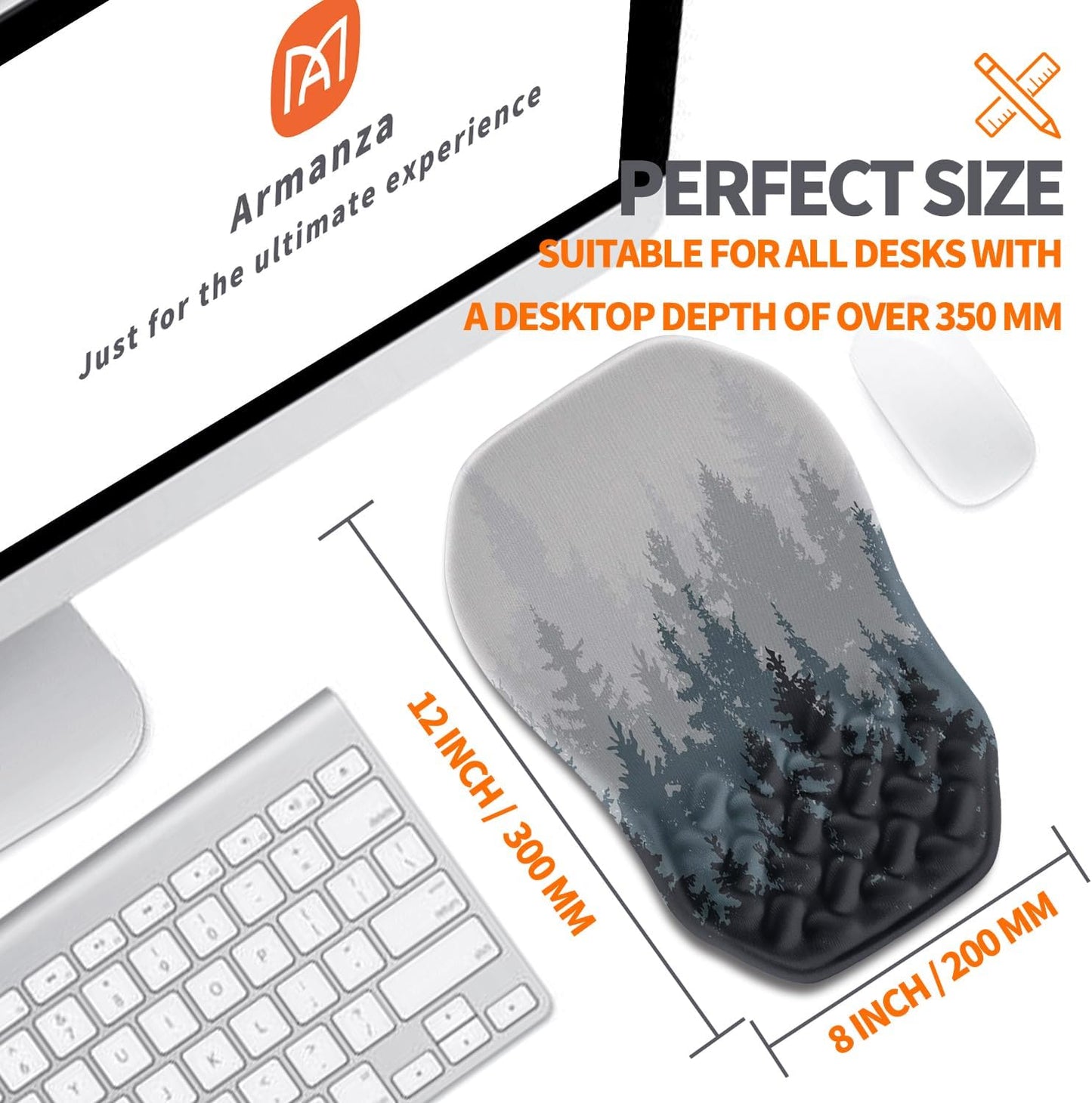 Ergonomic Slope Mouse Pad Wrist Support, Wrist Rest Mousepad for Carpal Tunnel Pain Relief with Massage Bulge and Slow Rebound Memory Foam (12x8 inch, Forest)