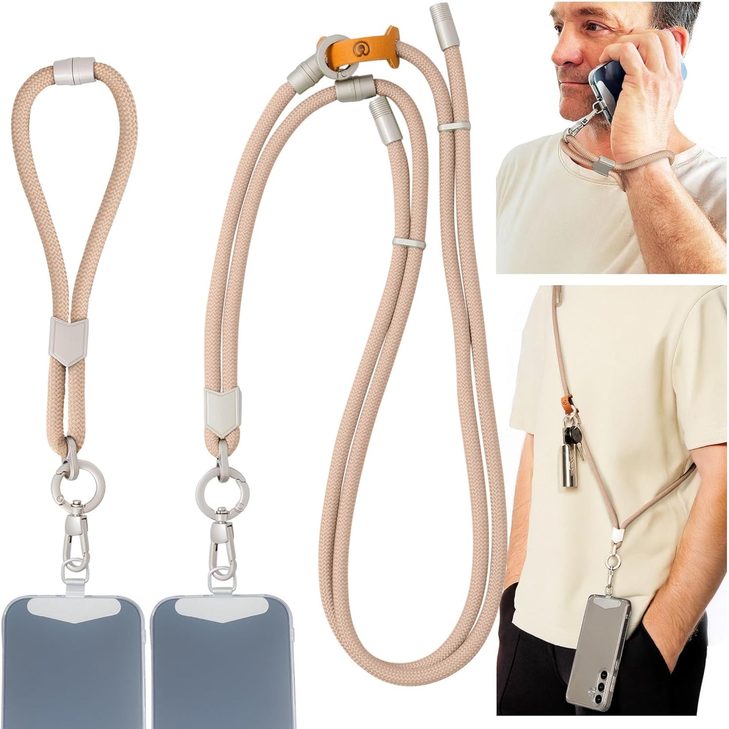 Pulpo 2-in-1 Cell Phone Wrist Strap and Lanyard Dusty Pink - Anti Theft Lanyard for Men & Women, Wrist Straps for Phones, Lanyards for Smartphones, Adjustable Cellphone Leash & Safety Strap Tether
