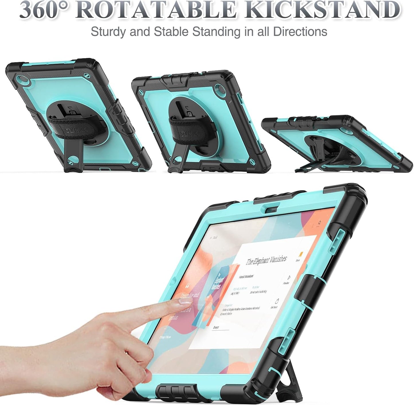 SEYMAC stock Case for Samsung Galaxy Tab A9 8.7'', Full-Body Drop Protection Case with Screen Protector Pencil Holder [360° Rotating Hand Strap] &Stand, SkyBlue+Black