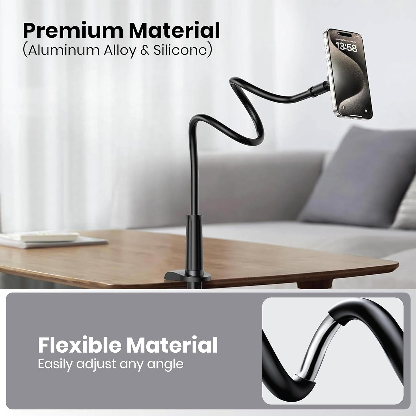 Adjustable 39in Phone & Tablet Holder – 360° Rotating Flexible Arm Mount for Bed & Desk, Universal Clamp Stand for Mobile Phones, Kindle, Galaxy Tabs, Fire Tablets, 4.7"–11" Devices