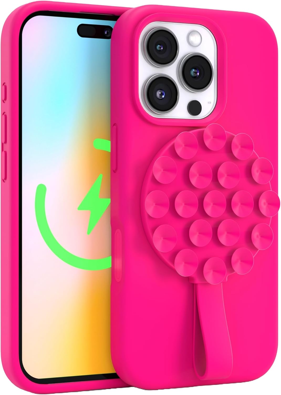 FELONY CASE - Neon Pink Magnetic Suction Cup Phone Mount and Grip – Strong Silicone Holder for Hands-Free Convenience, Compatible with MagSafe Cases and iPhone 16, 15, 14, 13, 12