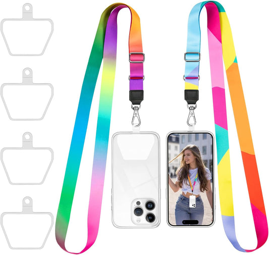 Doormoon Phone Lanyard, Universal Phone Charm Adjustable Neck Straps for Phone Case Keys ID Badges Compatible with iPhone, Samsung, Motorola, LG & Most Smartphones, 2 Pack, Rainbow