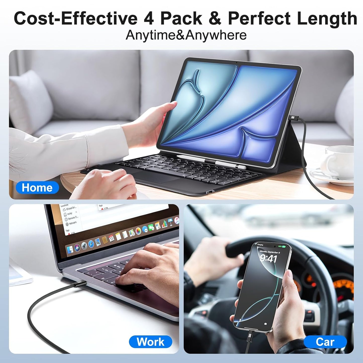 USB C to USB C Charging Cable, 100W Fast Charging [6.6ft, 4-Pack] Type C Charger Cord,Braided USBC Phone Charger Cable for iPhone 17 16 15 Pro Max/Samsung S25 S24/MacBook Pro/Air,iPad,Pixel,PS5,Switch