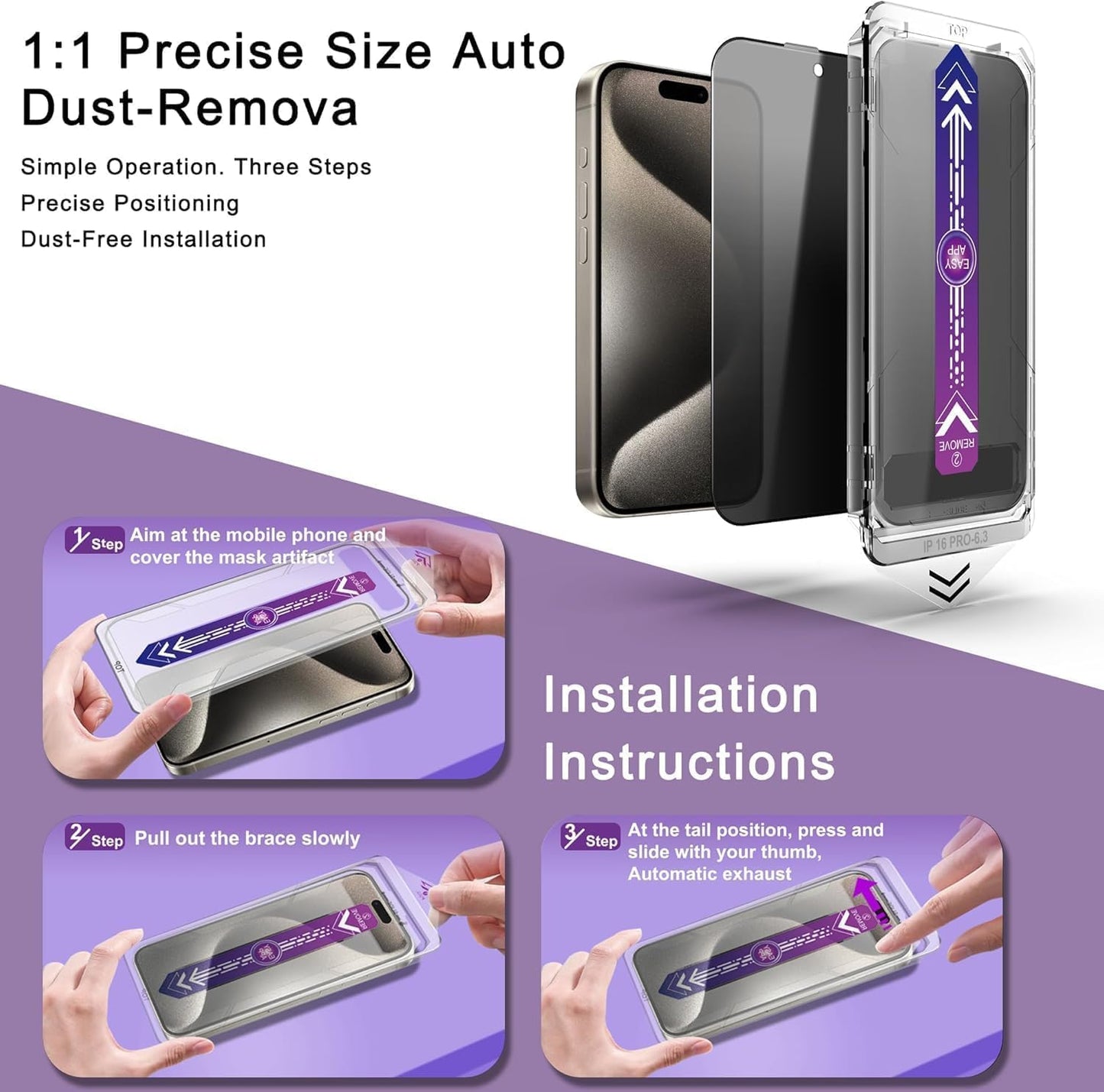 Privacy Screen Protector for iPhone Air 6.5-Inch, Auto Dust Removal, 9H Tempered Glass, Full Cover, Anti-Fingerprint, Easy Installation,2 Pack