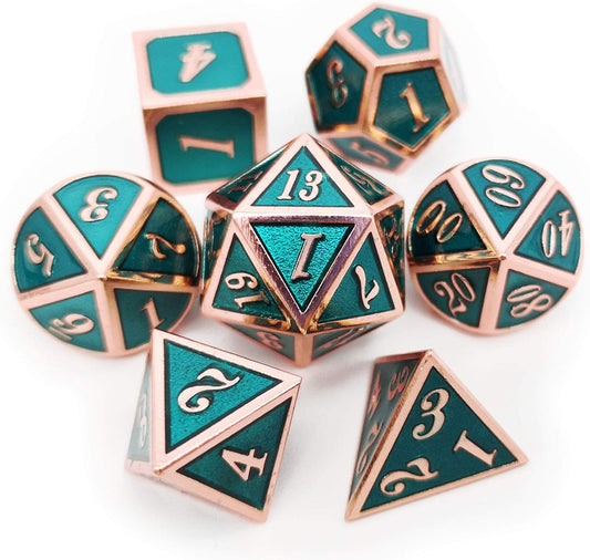 Haxtec DND Metal Dice Set Copper Teal Polyheral Dice Compatible with Dungeons and Dragons RPG D&D Gifts W/PU Leather Dice Bag
