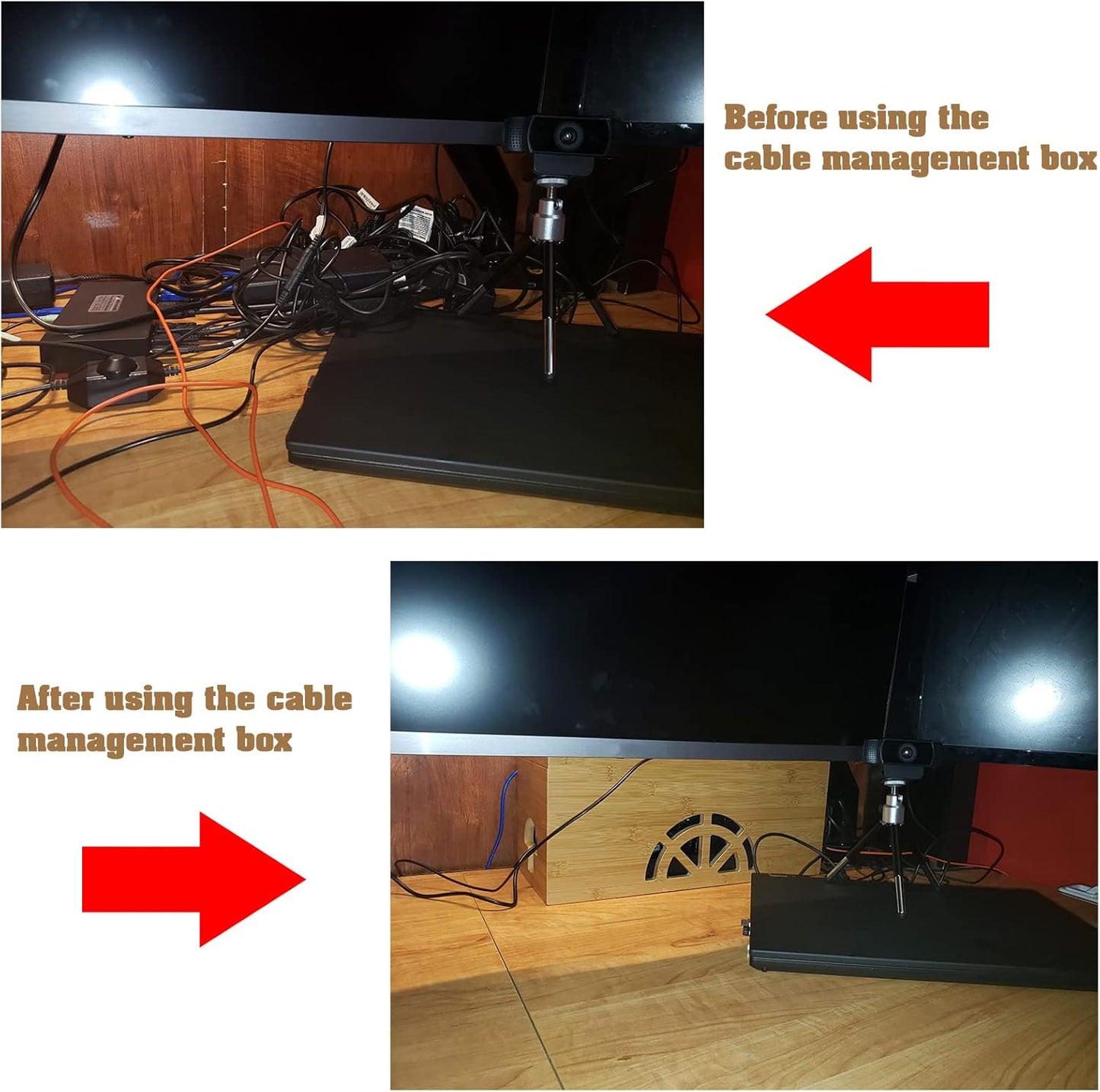 Cable Management Box,Cord Organizer Box,Bamboo Cable Organizer Box for fit Desk Computer USB Behind TV Home Hall Computer Power