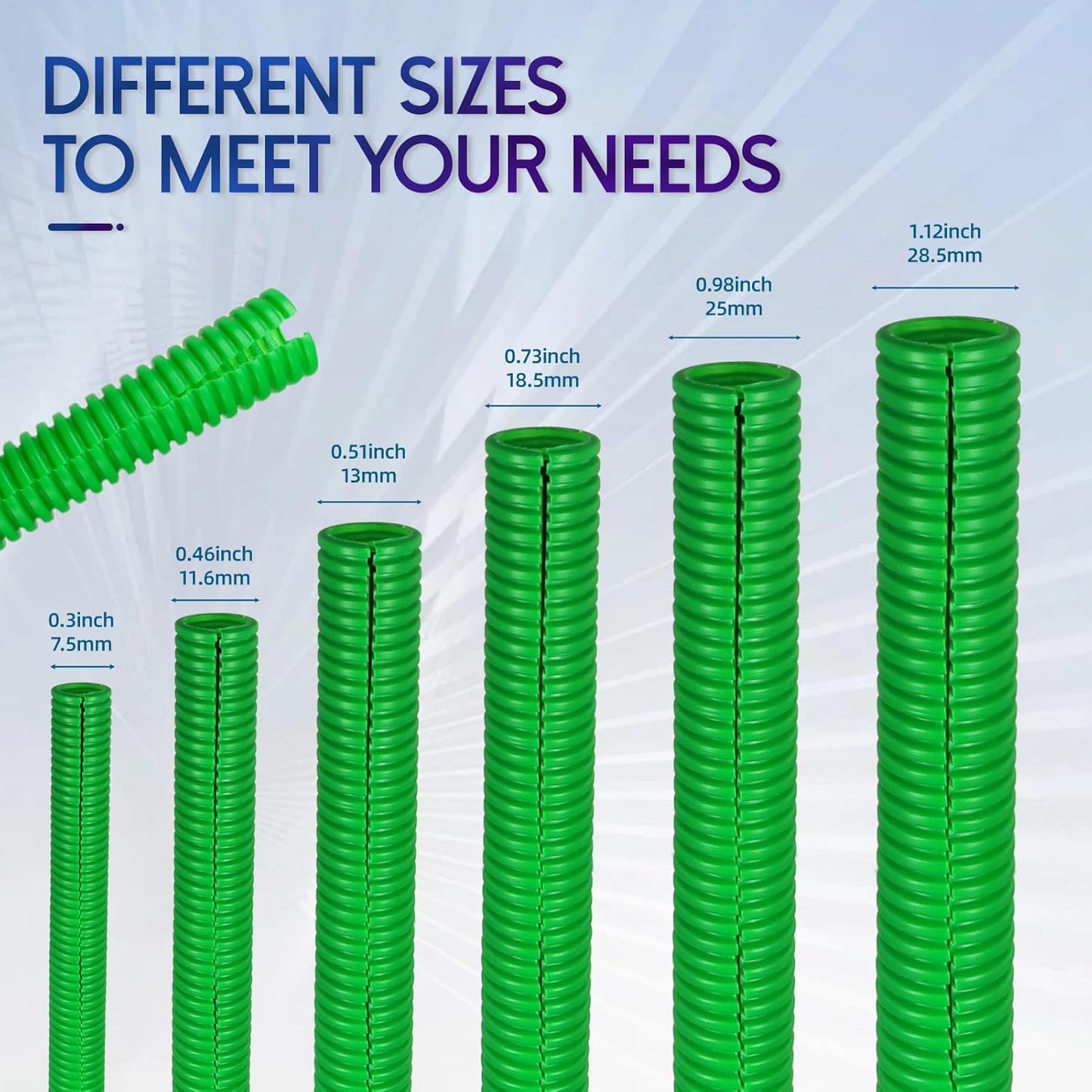 Split Wire Loom Tubing,10,25ft Cord Protectors from Pets No Chew, Flexible Wire Covers Cord Protectors, Protective Split Cable Sleeve for Automotive Home Industrial Wires(Green, 0.73inch-25ft)