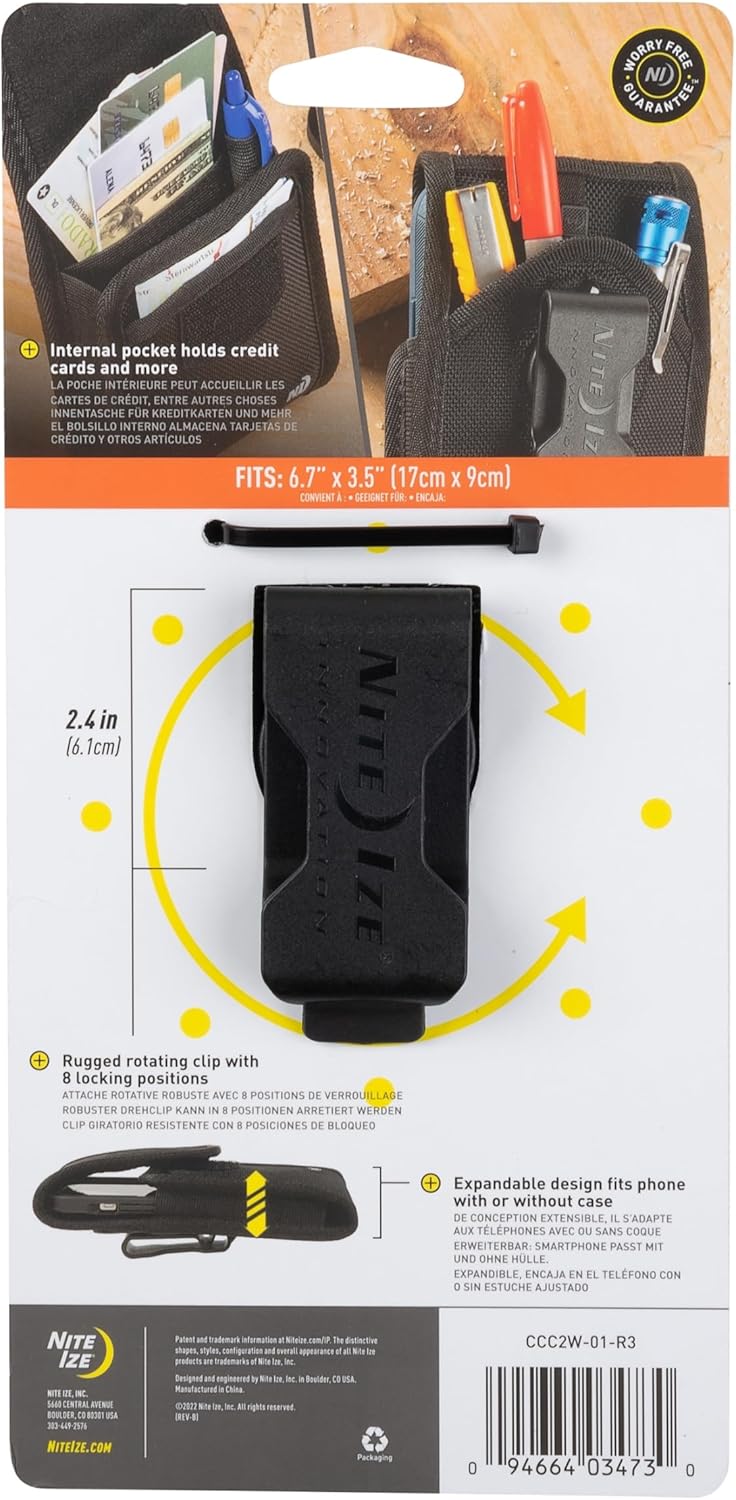 Nite Ize Clip Case Cargo Universal Rugged Phone Holster - Holster for Men's & Women's Belts - Utility Belt Pouch - Phone Accessories - XX-Large, Black