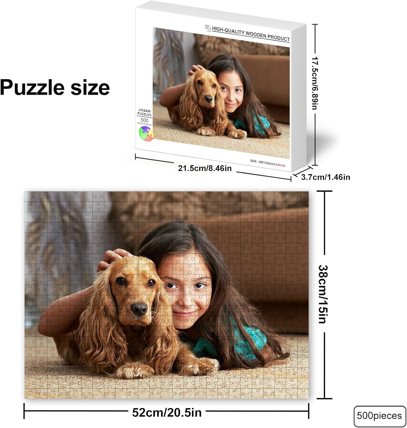 Personalized Photo Puzzles, Custom Jigsaw Puzzle for Adults, Customized Puzzle for Family, Wedding, Pet 500 Pieces, Unique Custom Keepsake Fun and Engaging for All Ages(20.5 * 15In Horizontal)