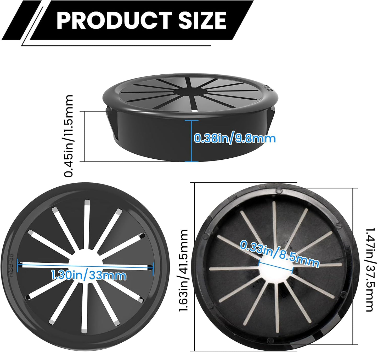Aifeier ET 1-1/2 Inch Cable Grommets Petal-Shaped Buckle Type Wire Hole Cover for Cord Management and Protection of Cabinet (37.5mm, 5PCS)