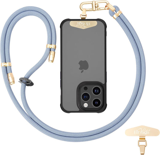 Adjustable Anti-Theft Phone Lanyard - 8mm Mountain Climbing Rope Neck & Crossbody Strap with Secure Locking Metal Clip - Rugged Outdoor Design for Smartphones (Fog Blue)
