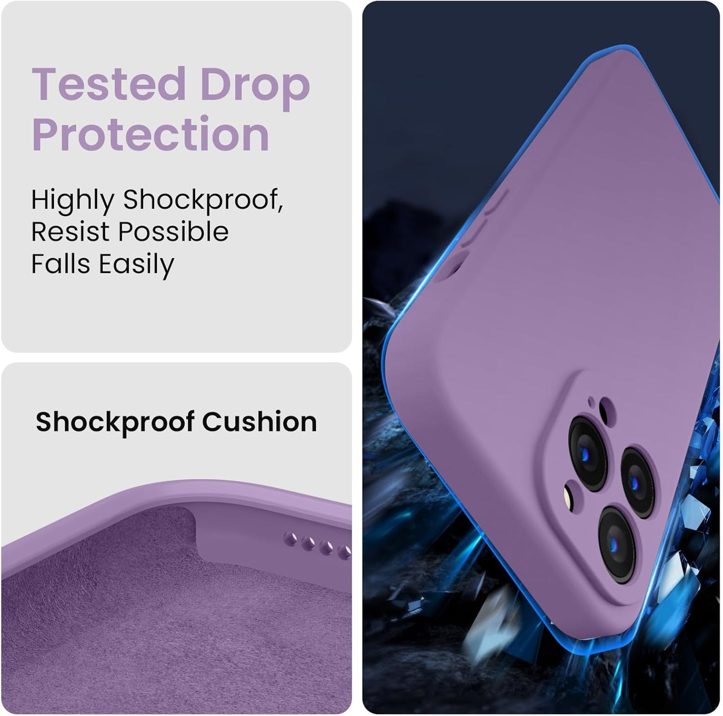 FireNova for iPhone 14 Pro Case, Silicone Upgraded [Camera Protection] Phone Case with [2 Screen Protectors], Soft Anti-Scratch Microfiber Lining Inside, 6.1 inch, Light Purple