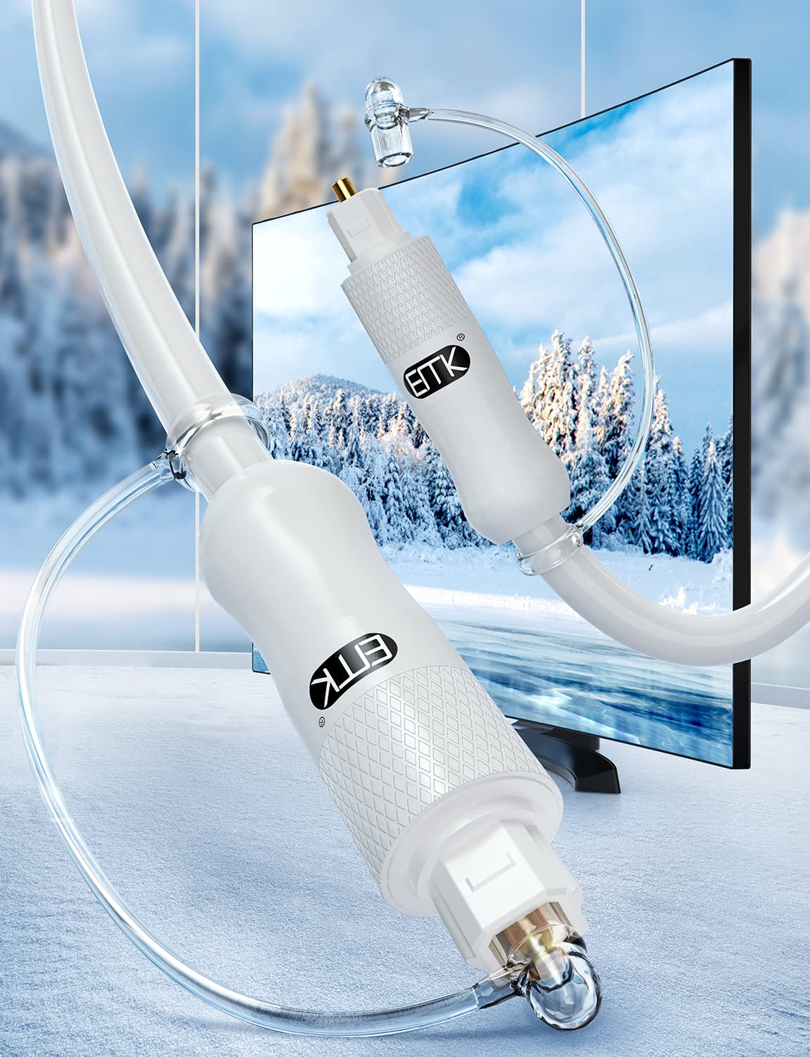 EMK White Optical Audio Cable [6ft/2M] - Digital SPDIF Toslink Fiber Optic Cable for Sound Bar, TV, Home Theater, Blu-ray Player - White, High-Speed, Low-Loss, Gold-Plated Connectors