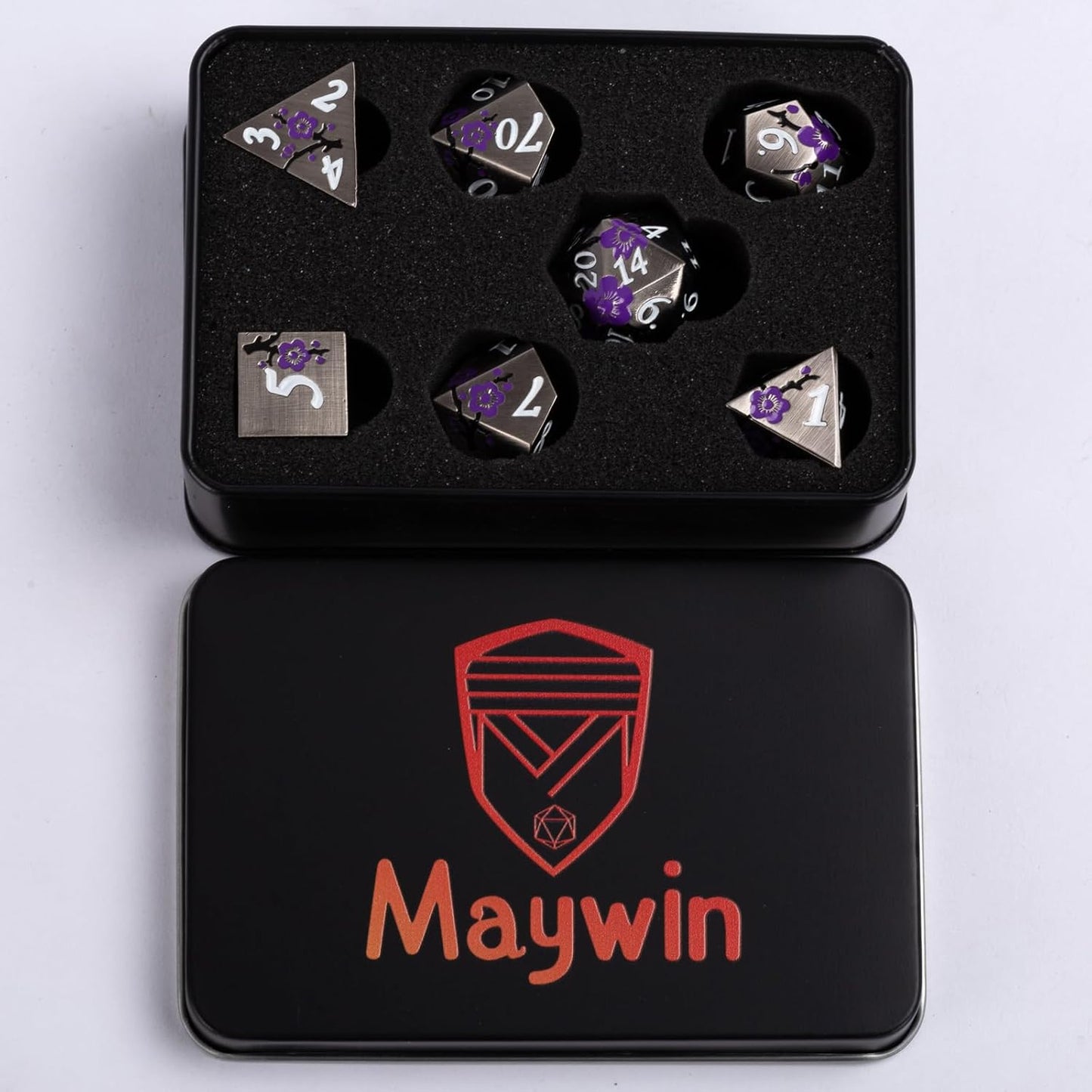 Black Metal DND Dice Set with Gift Case for Dungeons and Dragon, 7 PCS Solid Metal Dice for Tabletop Game(Antique Nickel-Purple)