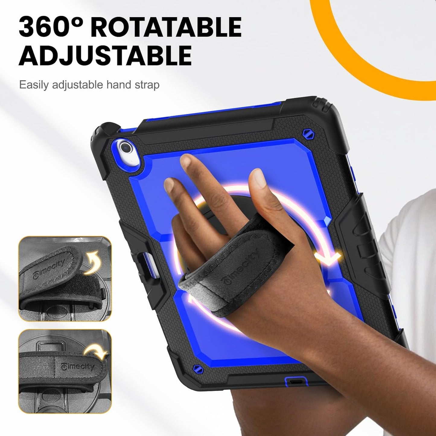 timecity for iPad Air 13 Inch Case M3 2025/ M2 2024, 360° Rotating Stand, Pencil Holder & Wireless Charging, Shockproof with Screen Protector & Shoulder Strap for Designers & Professionals, Dark Blue