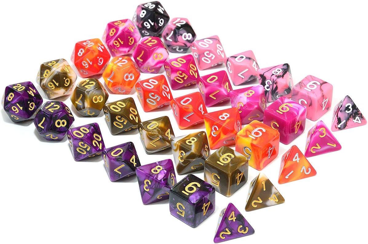 Assorted 5 Colors Polyhedral Dice Set for Dungeons and Dragons RPG Table Games with Black Drawstring Pouch