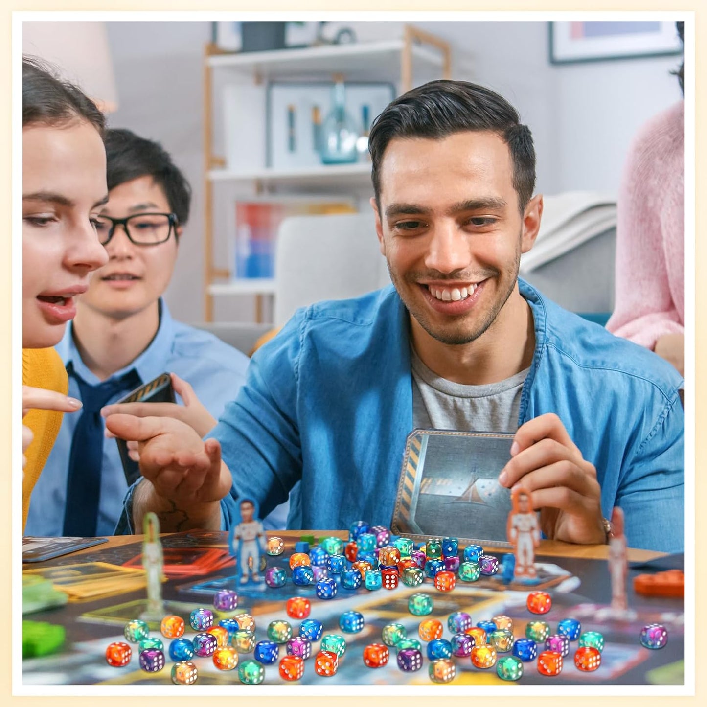 144 Pieces 12mm 6 Sided Mini Dice Set for School Classroom Table Games D6 Game Standard Dice with Portable Plastic Box for Teaching Math Learning(Luminary Color)