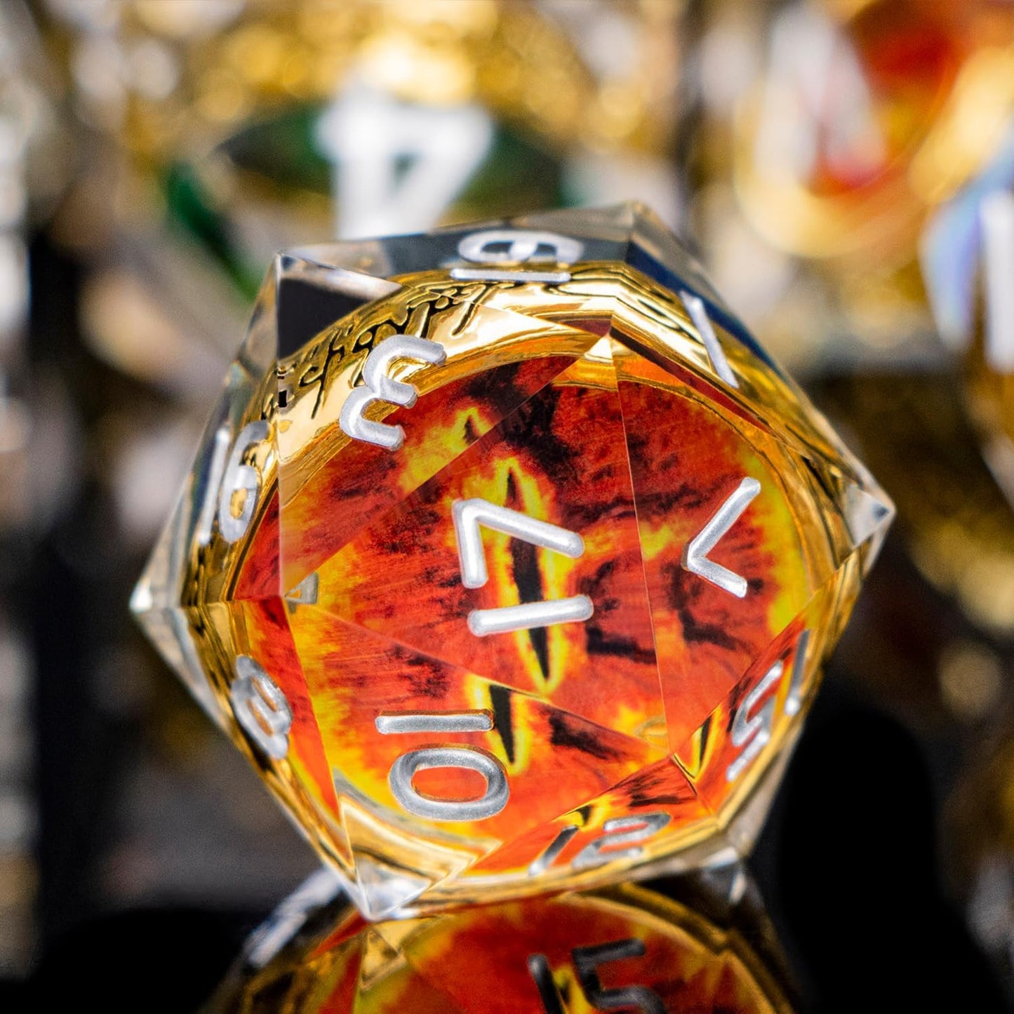 Magic Golden Ring DND Dice Set Sharp Edge Red Gaze Eye Resin Dice with Box, for use with RPG D&D Tabletop Games Lord D and D Polyhedral Dice Set