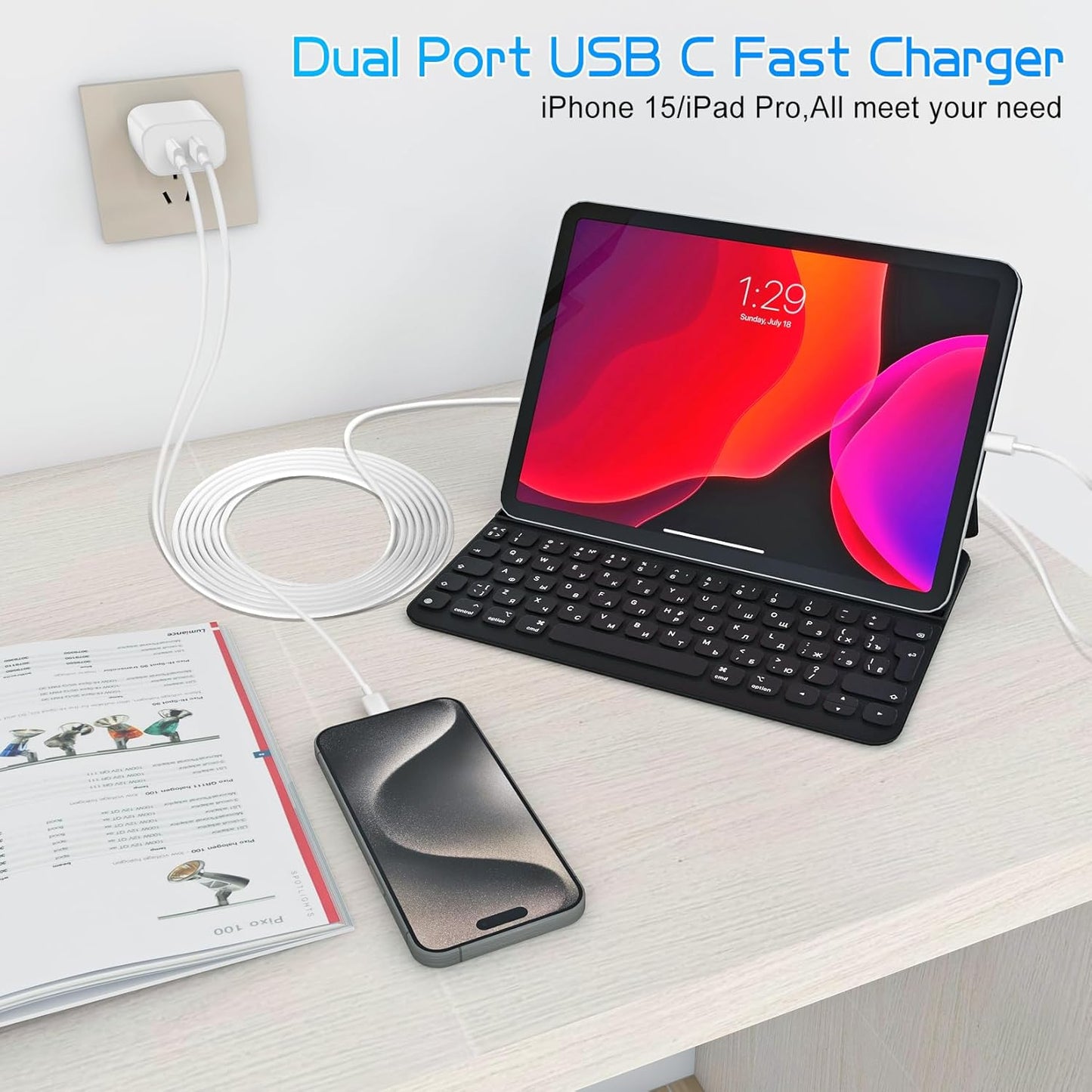 Dual Port USB C Charger for iPhone 16 15,Quick Double USBC Charger Fast Charging Block,2Pack Apple Wall Power Adapter Plug,6FT USB C to C Cable for iPhone 16 Pro/16 Pro Max/15 Pro/15 Plus,iPad Pro/Air