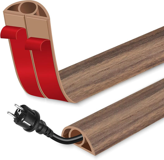 Floor Cord Cover for Wires on Floor Self Adhesive Cord Hider Floor Cable Management Wire Covers for Cords Protector Prevent Cable Trips Cord Cavity W 0.32" x H 0.32", Misty Brown Wood, 10Ft