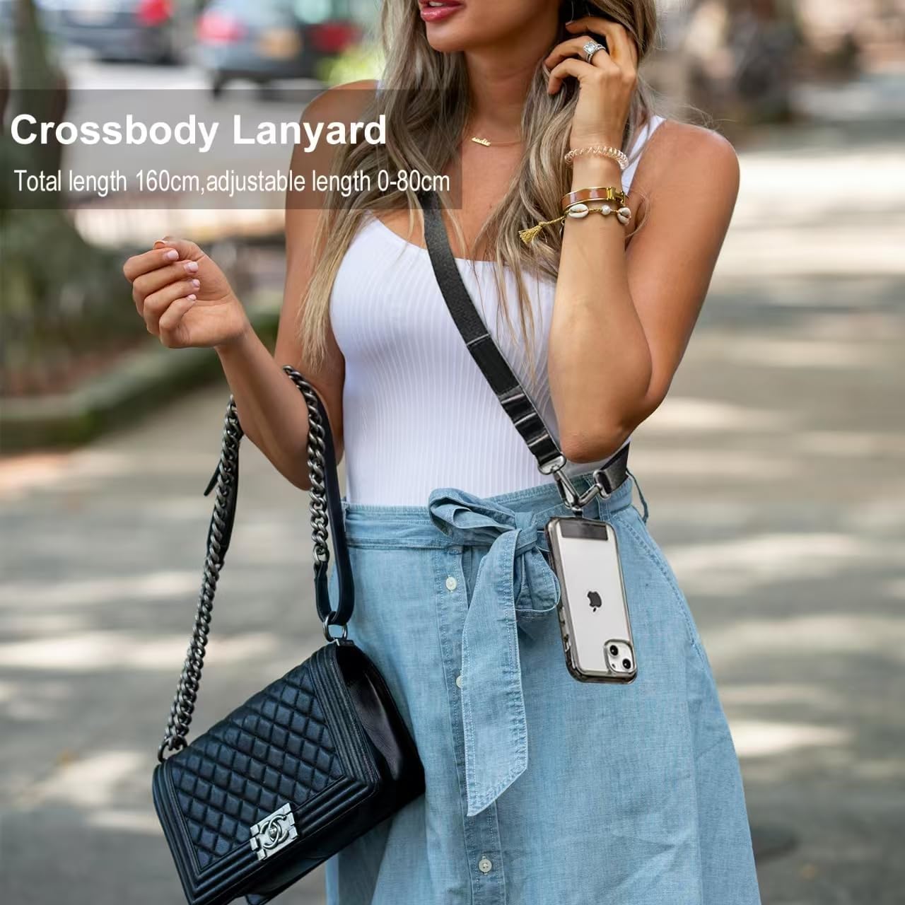 Universal Adjustable Nylon Phone Lanyard - 20MM Multi-Color Options for iPhone Samsung Smartphones (Fits Most Cases) Black