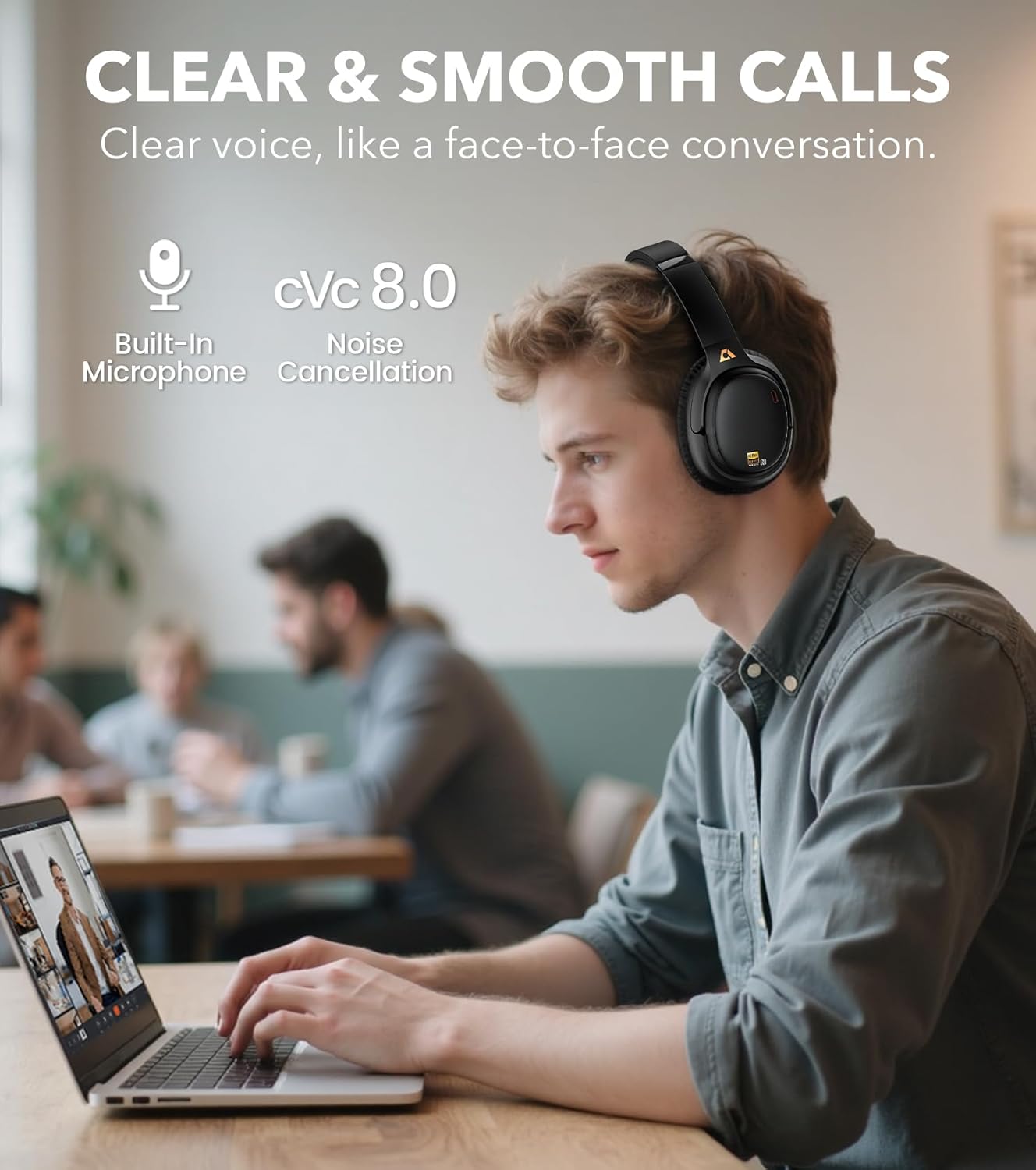 1Mii E700 Wireless Bluetooth Over Ear Headphones with Active Noise Canceling, Hi-Res Audio LDAC/aptX Low Latency for Airplane Travel Overhead Comfort, 54H Playtime, Custom EQ via App - Black